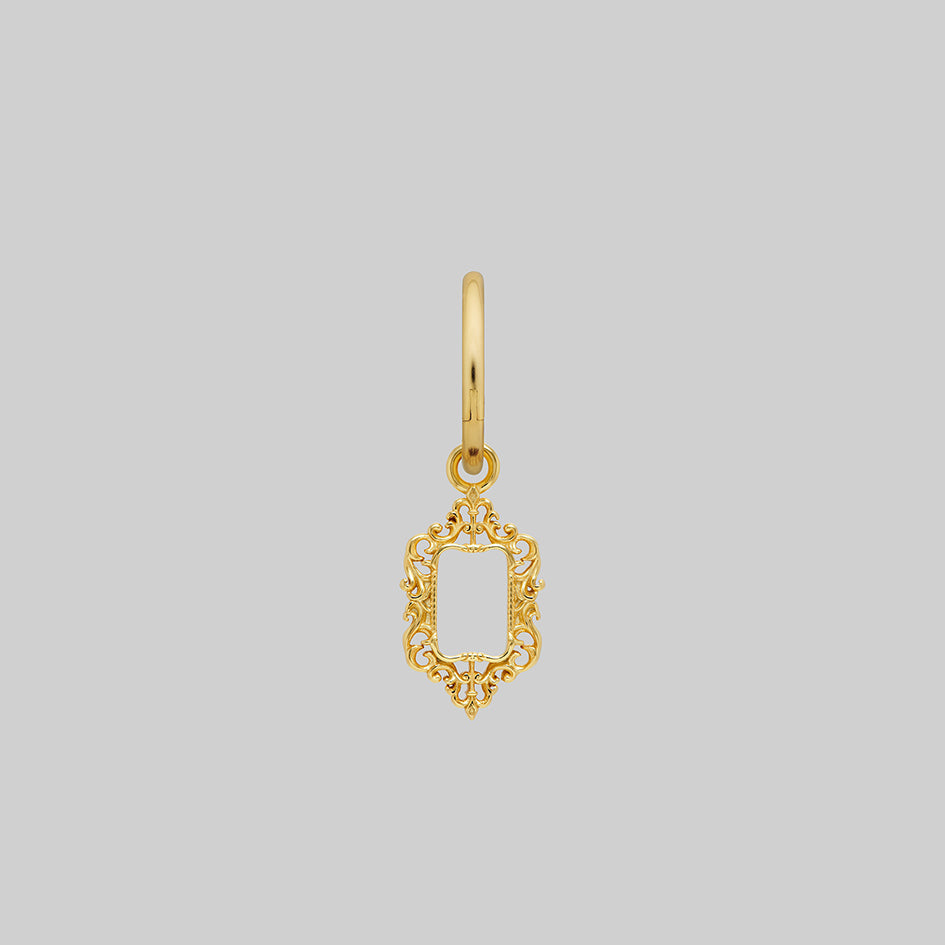 Single gold ornate frame hoop earring
