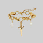 dagger pearl quatrefoil charm gothic bracelet gold twisted rope chain
