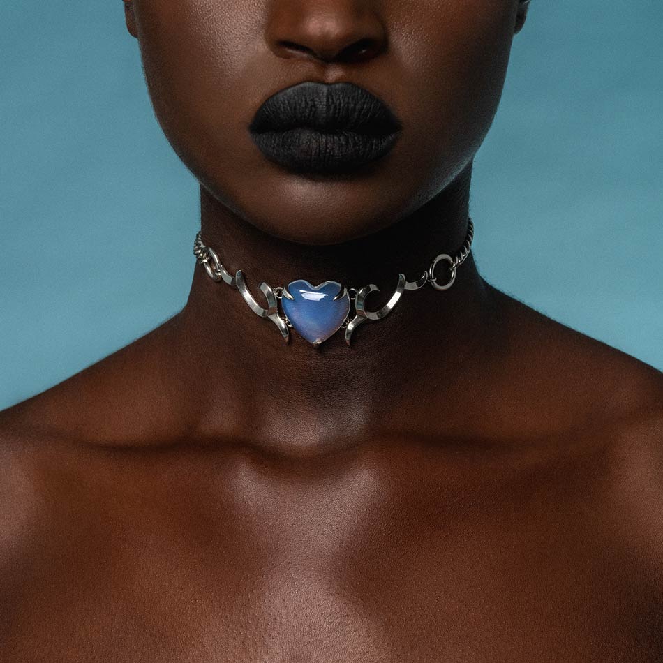 cosmic waves heart opalite choker silver