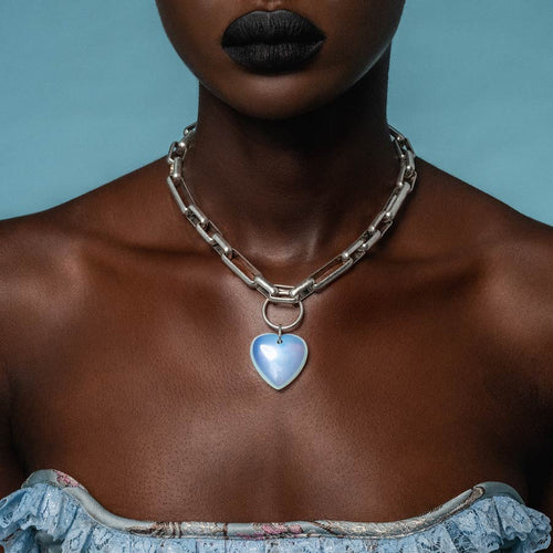 LEONA. Black Glass Droplet Necklace - Silver
