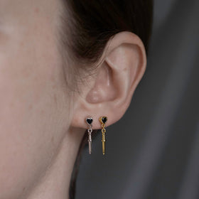 REIGN. Black Spinel Heart & Dagger Drop Earrings - Gold