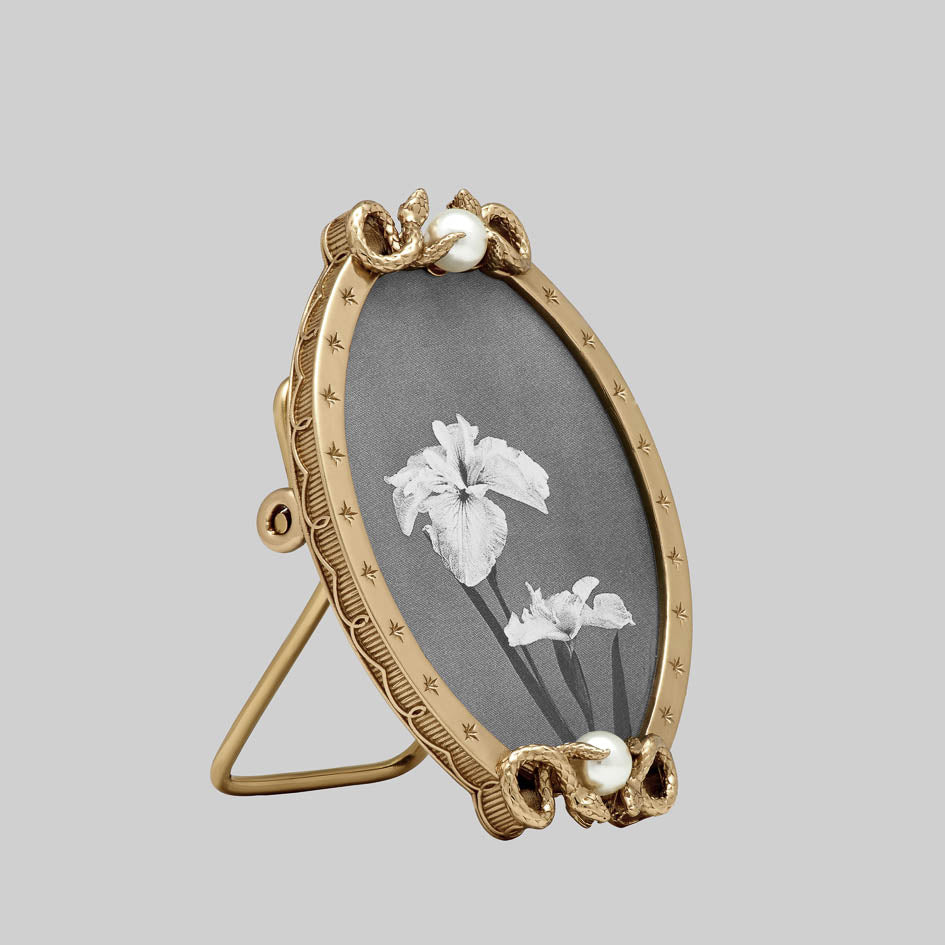 Gold gothic snake victorian inspired pearl mini photo frame