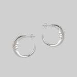 Gothic silver moon hoop earrings