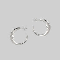 Gothic silver moon hoop earrings