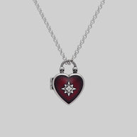 Red gothic enamel georgian inspired heart locket chain necklace silver