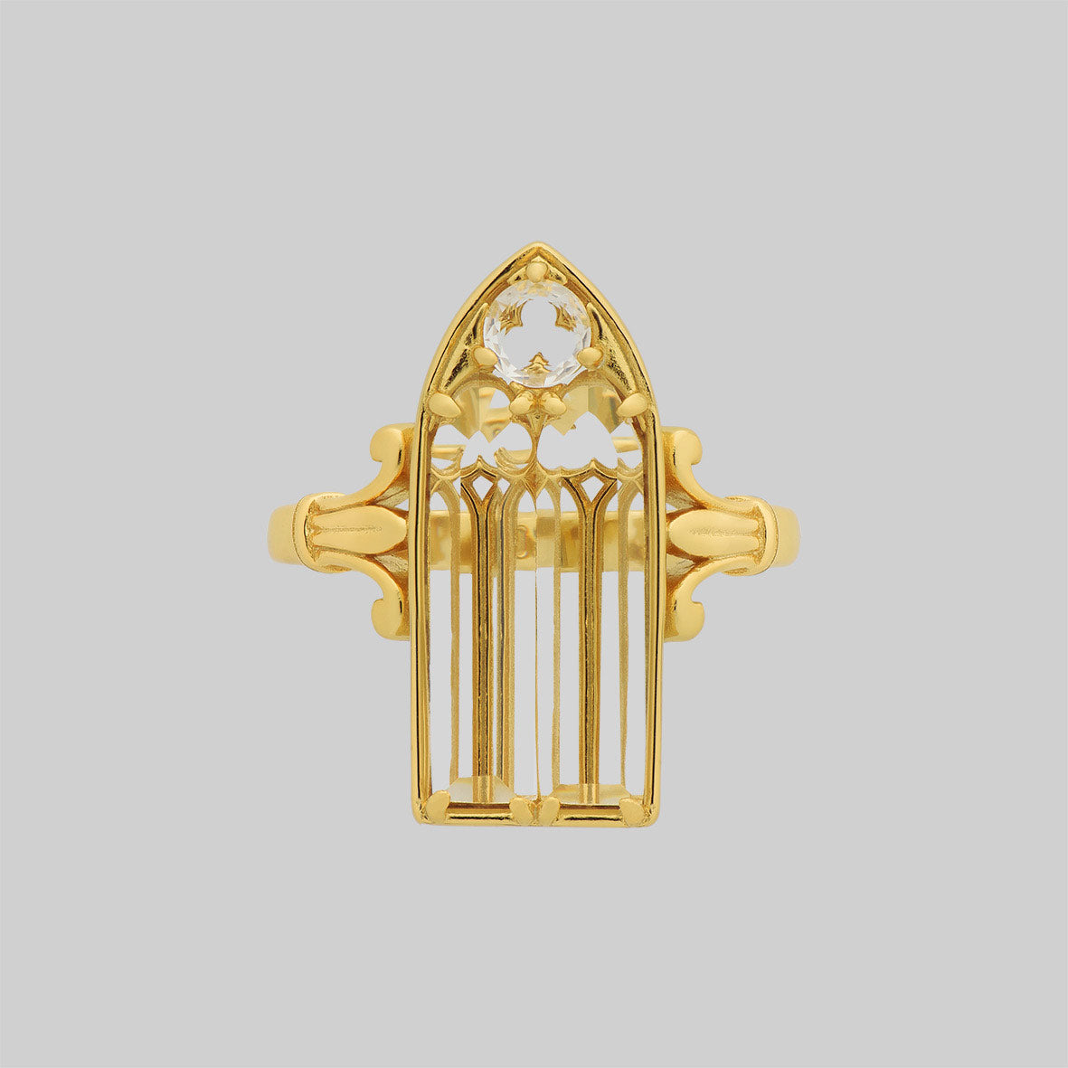 Cathedral Window Glass Gold Gothic Ring