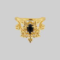 Gothic gold black onyx ring with skulls