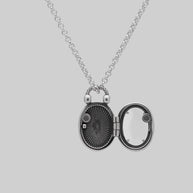 Gothic silver oval black locket georgian inspired skull necklace