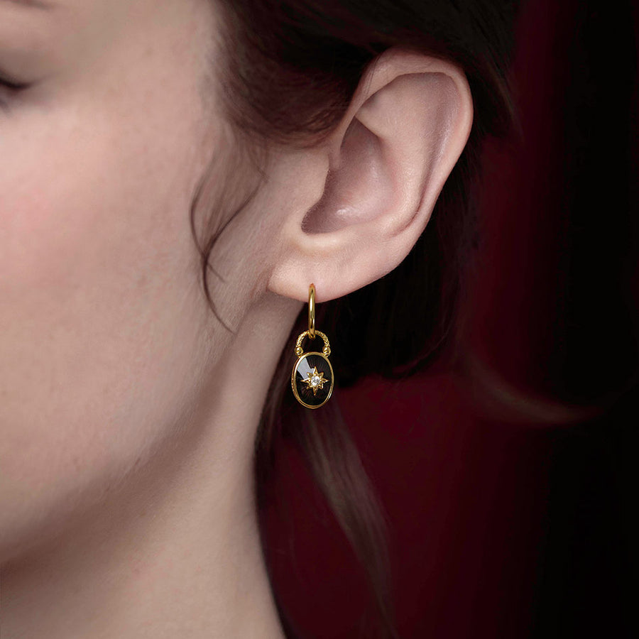 Gothic black oval enamel padlock skull hoop earrings gold