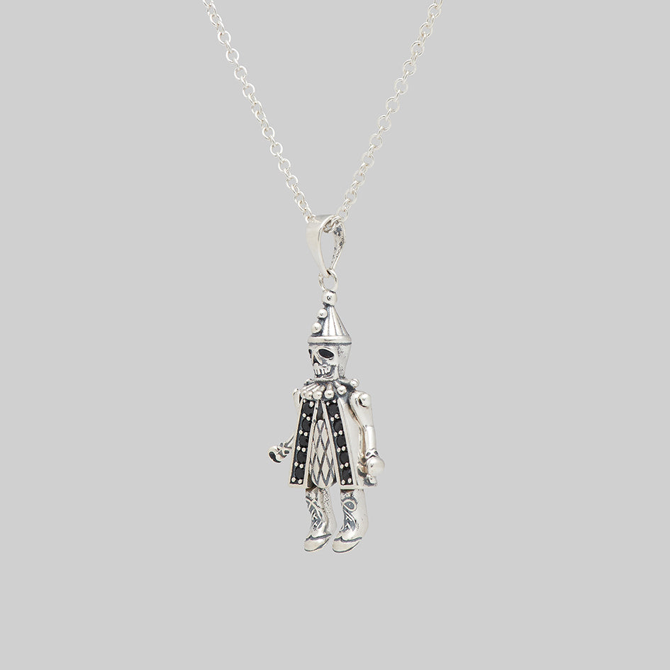 silver skull clown charm gothic whimsy necklace