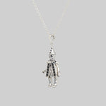 silver skull clown charm gothic whimsy necklace