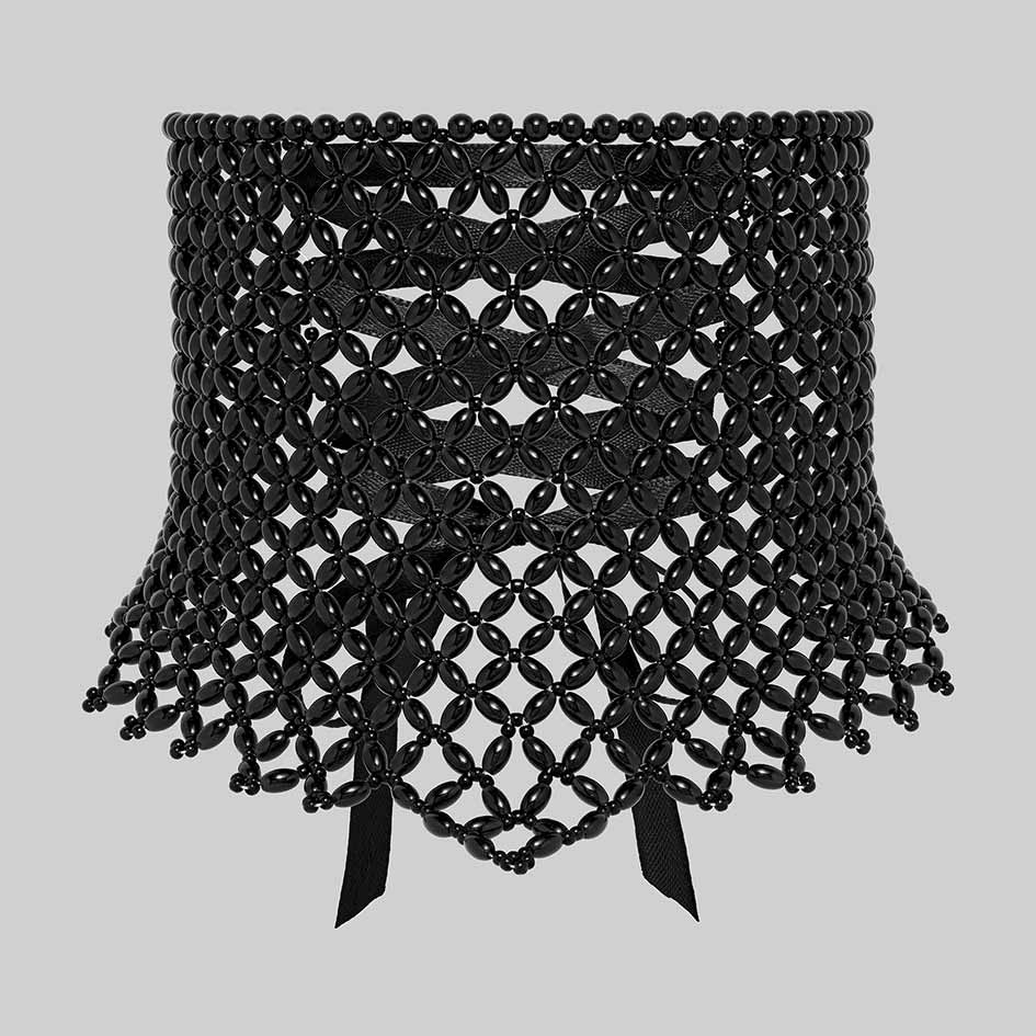 Black beaded corset choker, front view