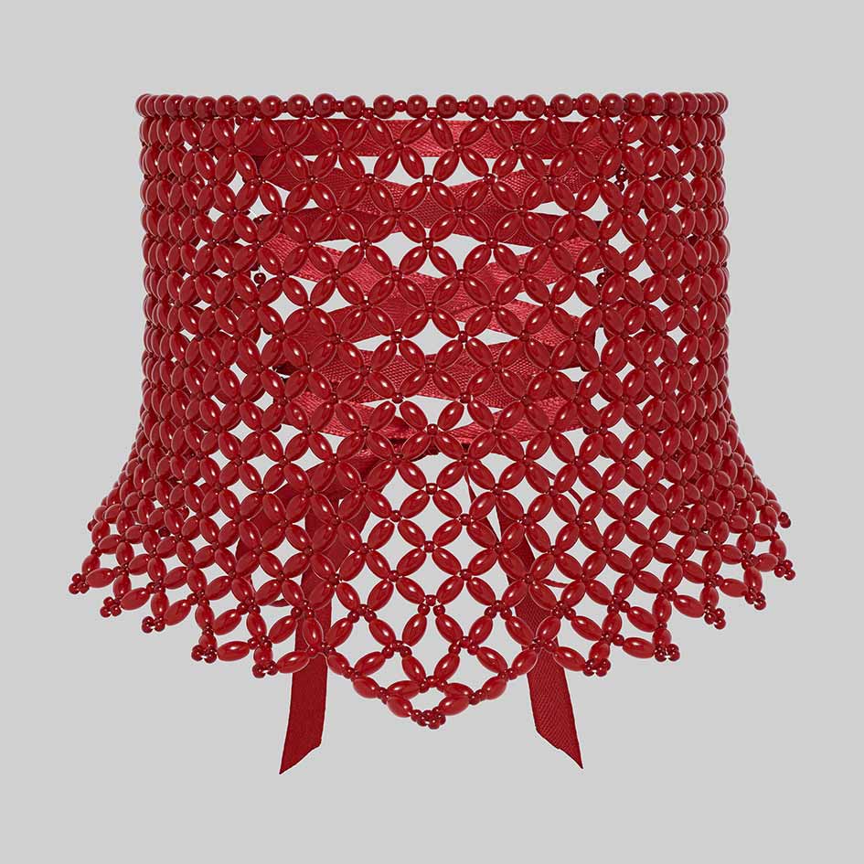 Red beaded corset choker, front view