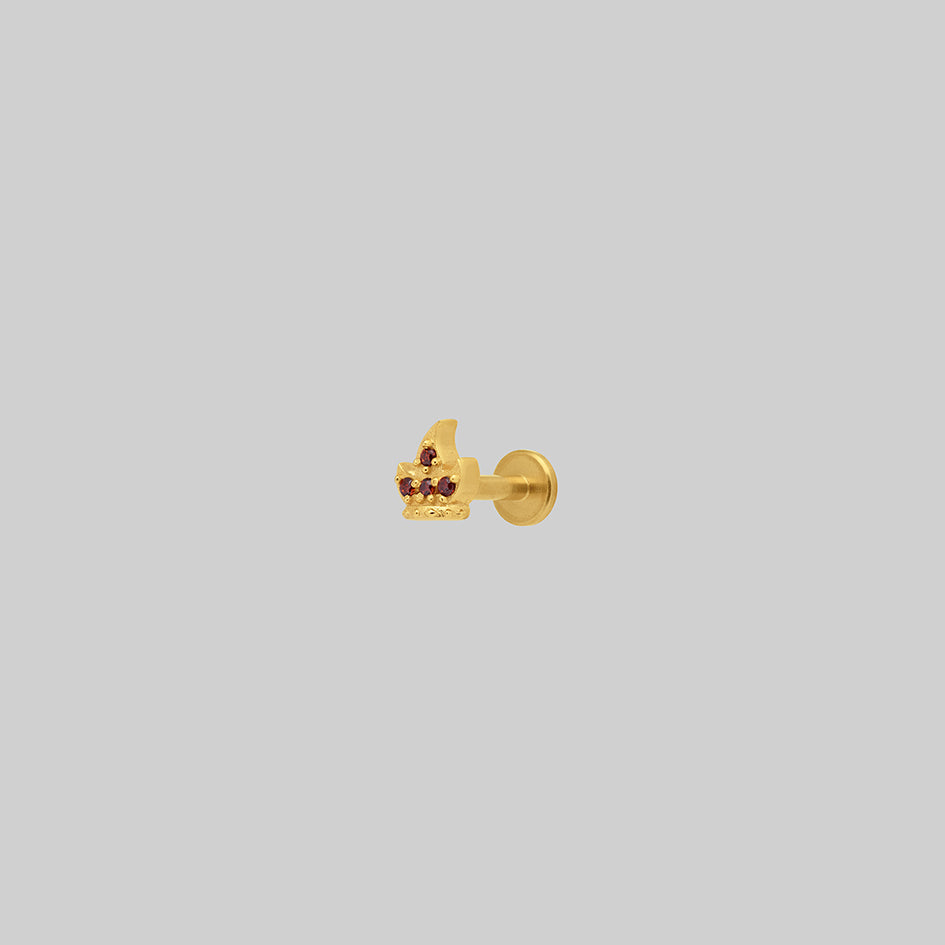 Gold red flaming crown red helix tragus flat conch stud