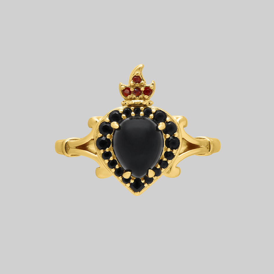 IGNIS COR. Sacred Heart Black Onyx Ring - Gold - Gold / XXSmall