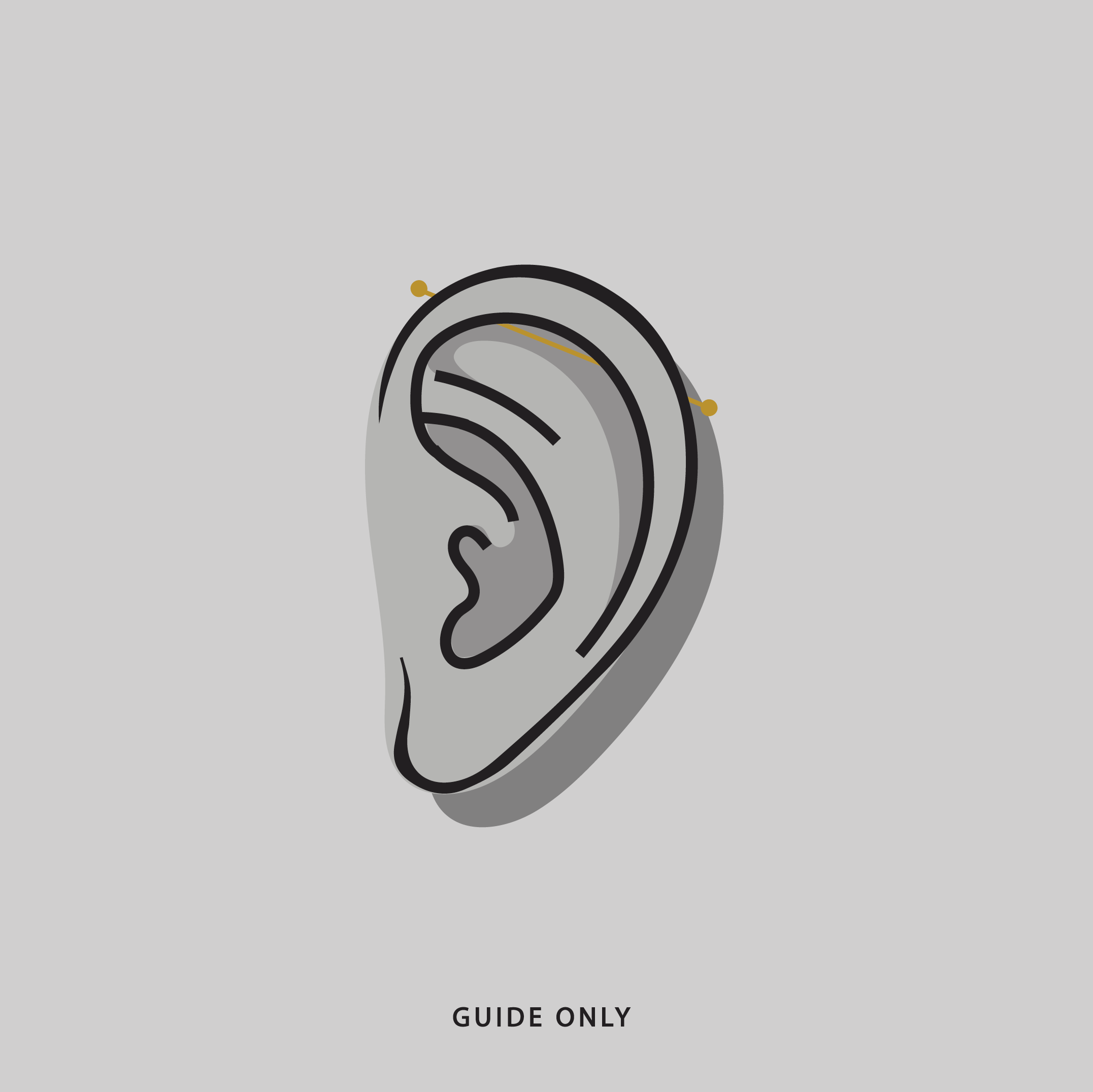 Guide image of an industrial piercing in gold