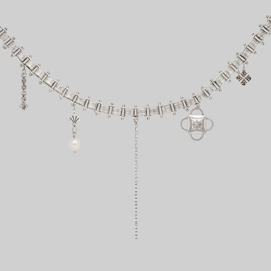 silver charm book chain necklace