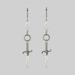 dagger kite pearl hoop earrings twisted silver