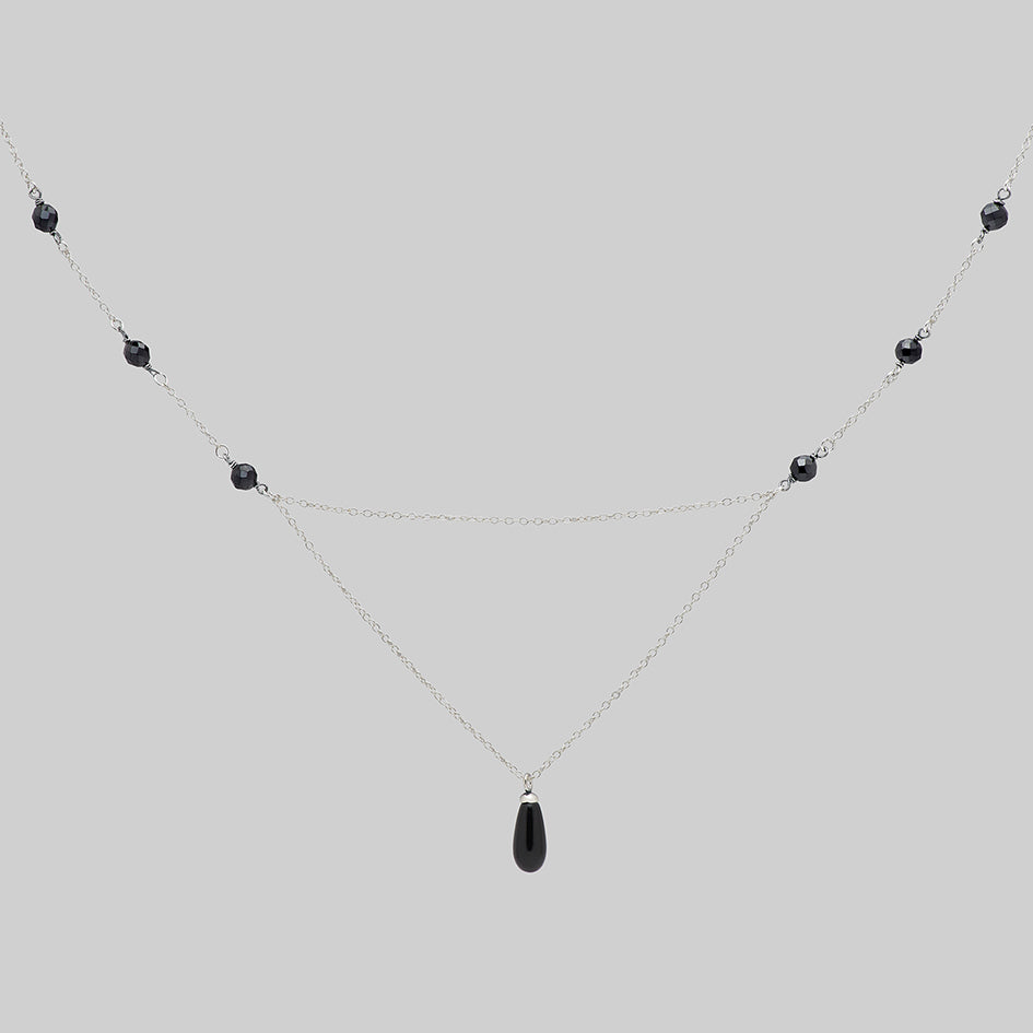 silver black glass ornate gothic necklace