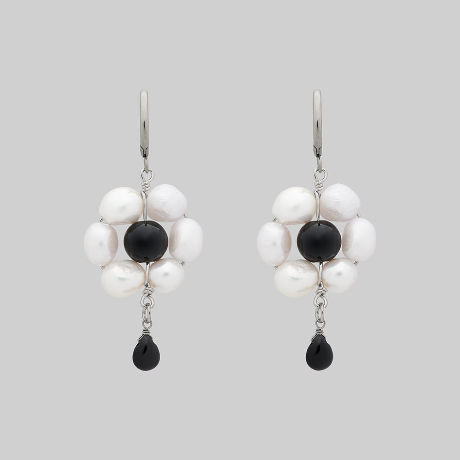 silver pearl bead gothic whimsical earrings