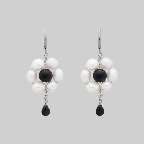 GRANDIOSE. Gothic Cubic Zirconia Cluster Hoop Earrings - Silver