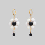 gold pearl black daisy hoop earrings