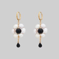gold pearl black daisy hoop earrings