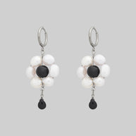 silver pearl bead floral whimsical hoop earrings
