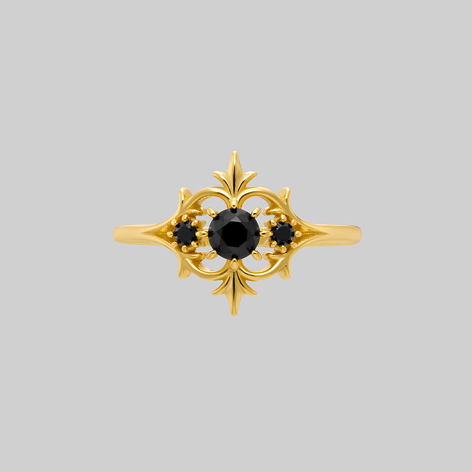 Lorin gold black onyx trilogy ring, front view