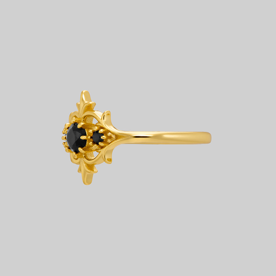 Lorin gold black onyx trilogy ring, side view