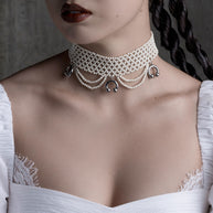 wide pearl choker with barbell drops