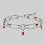 silver chunky chain choker with red drops