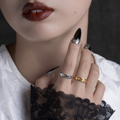 MAJESTY. Garnet Dagger Wrap Ring - Gold