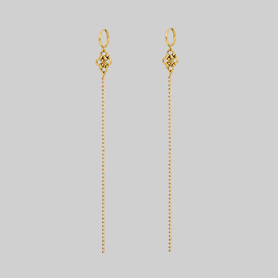 Maryse gold chainmail dazzle chain hoop earrings, side view