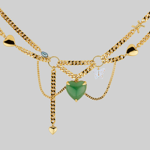 METAMORPHOSIS. Gemstone Heart & Chain Charm Necklace - Silver