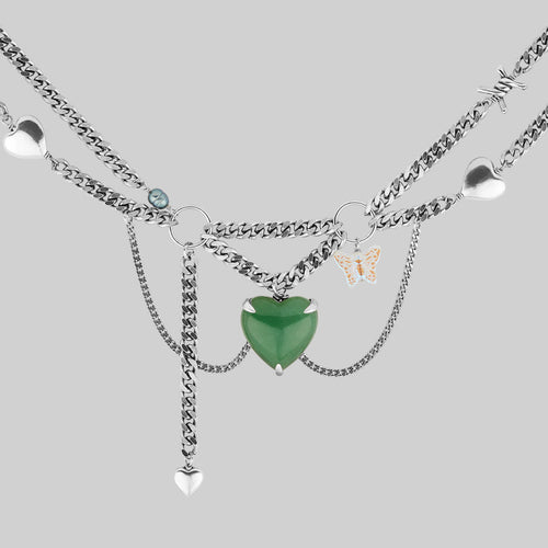 METAMORPHOSIS. Gemstone Heart & Chain Charm Necklace - Gold