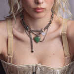 layered chain heart and charm silver necklace