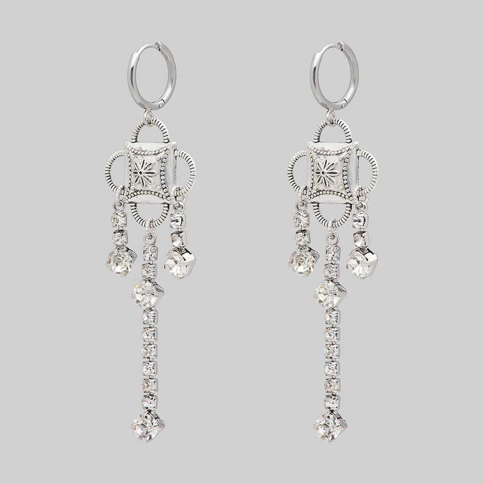 silver sparkle vintage inspired ornate earrings