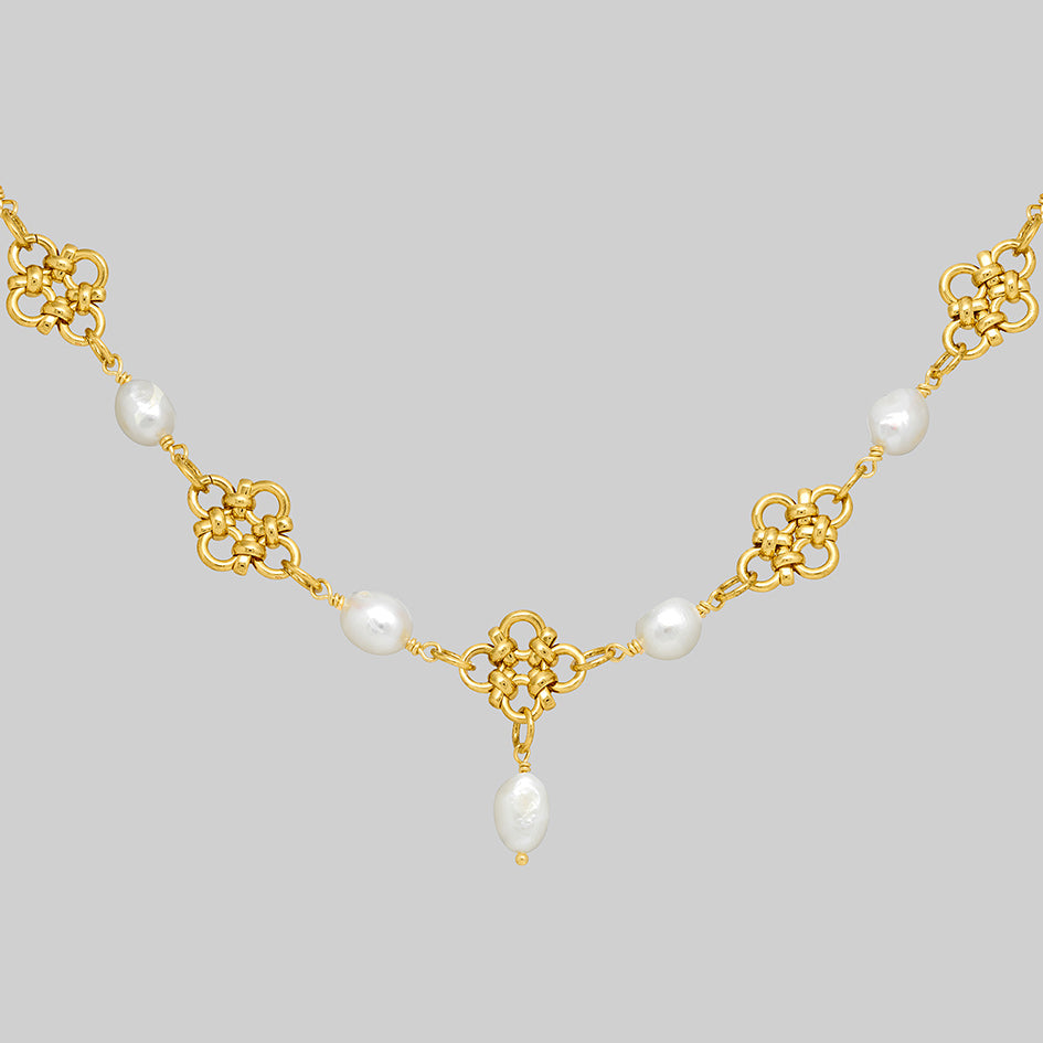 Muriel 18k gold plated chainmail and pearl collar