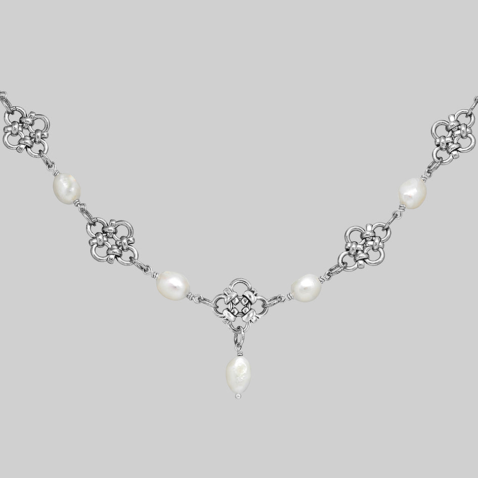 Muriel sterling silver plated chainmail and pearl collar