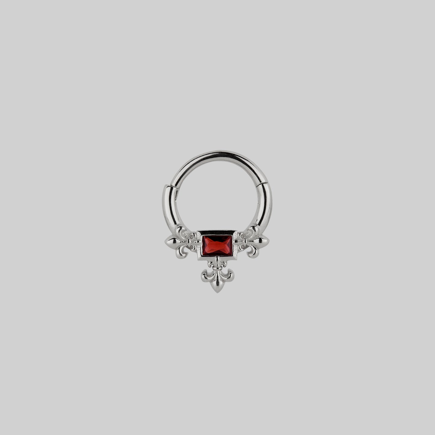 MUTINY. Medieval Garnet Septum Clicker Ring Silver REGALROSE