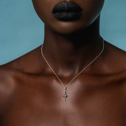 SOLEMN. Black Enamel Heart Necklace - Silver