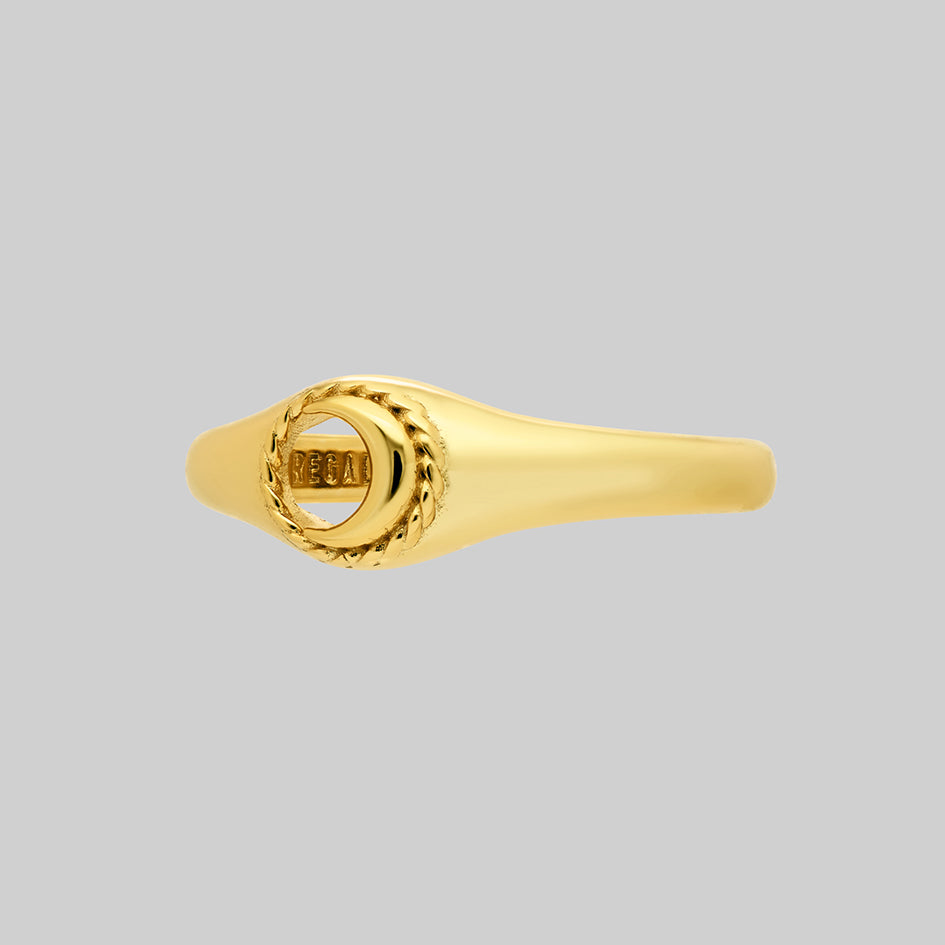 Gold signet crescent moon ring 