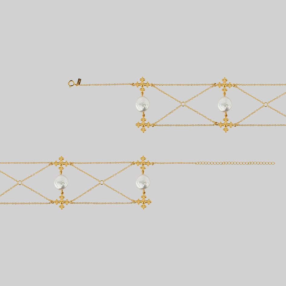 freshwater pearl wide gold chain choker