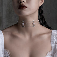 medieval inspired silver chain and pearl choker