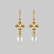 OPHELIA. Medieval Cross Hoop Earrings - Gold