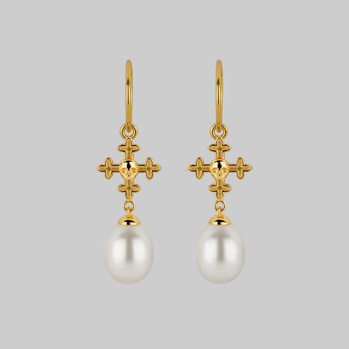 OPHELIA. Medieval Cross Hoop Earrings - Gold