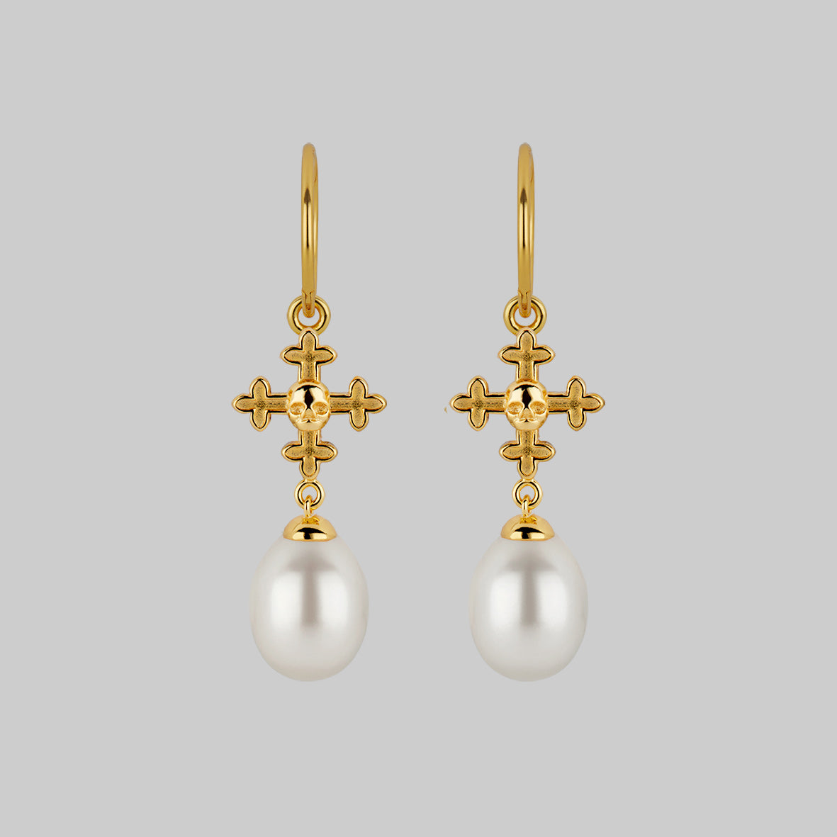 dainty cross and pearl drop hoop earrings