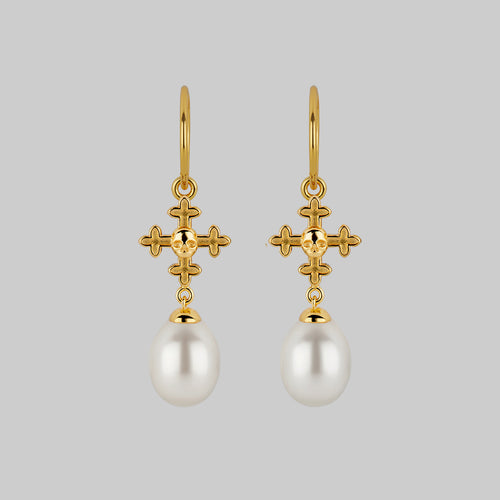 OPHELIA. Medieval Cross Stud Earring - Gold