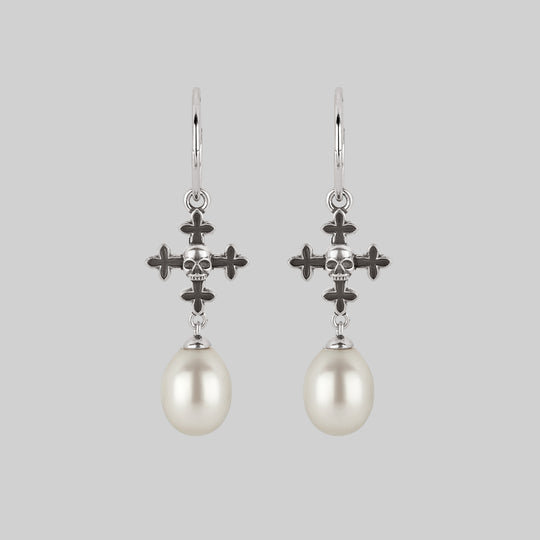 OPHELIA. Medieval Cross Hoop Earrings - Silver